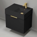 Nameeks DERIN700 24 Inch Single Floating Bathroom Vanity With Black Ceramic Sink Top - Small, Modern, Matte Black